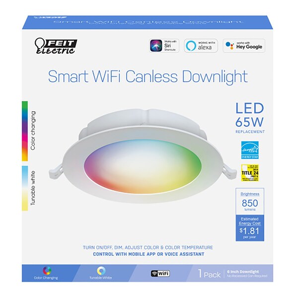Feit Electric Feit Smart Home Frost White 6 in. W Aluminum LED Smart-Enabled Canless Recessed Downlight 15 W LEDR6XTRGBWCAAG - main